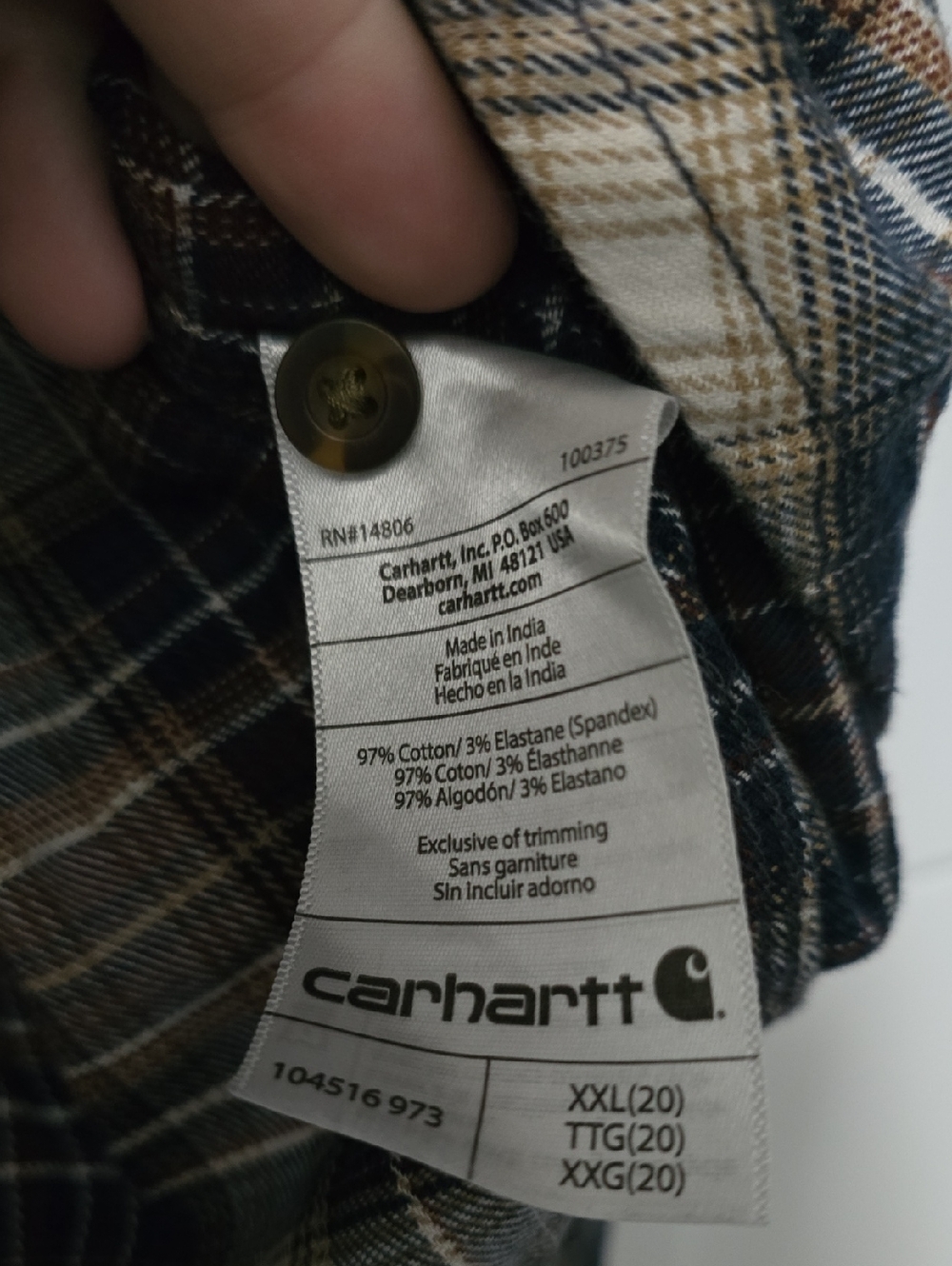 Carhartt Women’s Plaid Flannel Shirt - Navy, Brown, White - Picture 6 of 7